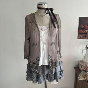 Gray beaded silk cardigan